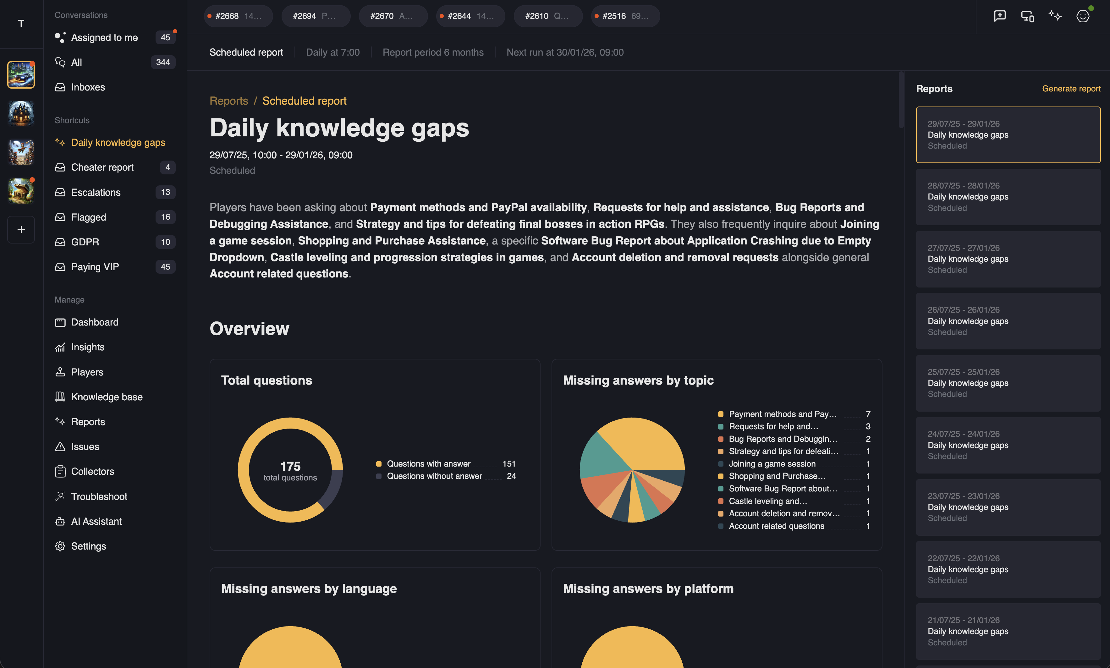 Reports dashboard view