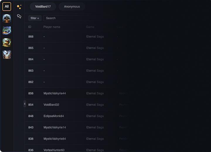 Theymes Agent Workspace showing unified player interactions